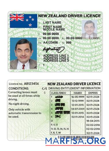 Blank New Zealand driving license version 3 real example
